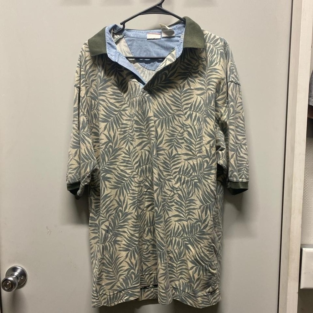 Vtg 90s Bugle Boy Polo Shirt Mens XXL Abstract Leaves All Over Surf Skate